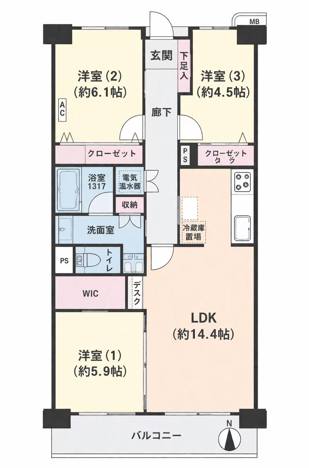 ファミリータウン東陽L棟(3LDK/7階)の間取り写真