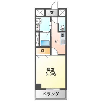 フリーダムレジデンス藤井寺岡(1K/7階)の間取り写真