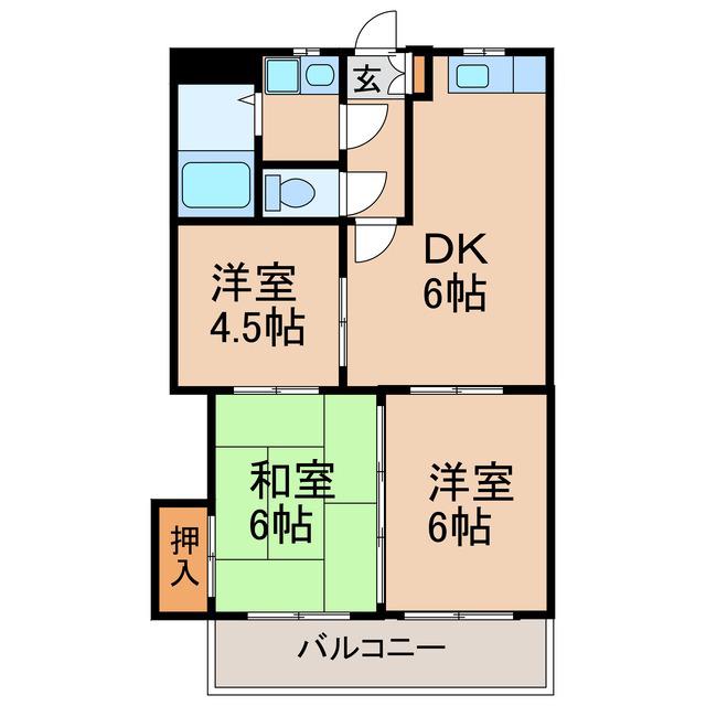 ファミール蘭(3DK/2階)の間取り写真
