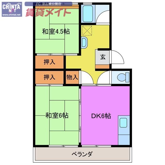 上浜団地 3号棟(3DK/8階)の間取り写真