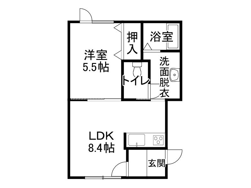 ドルフ3(1DK/2階)の間取り写真