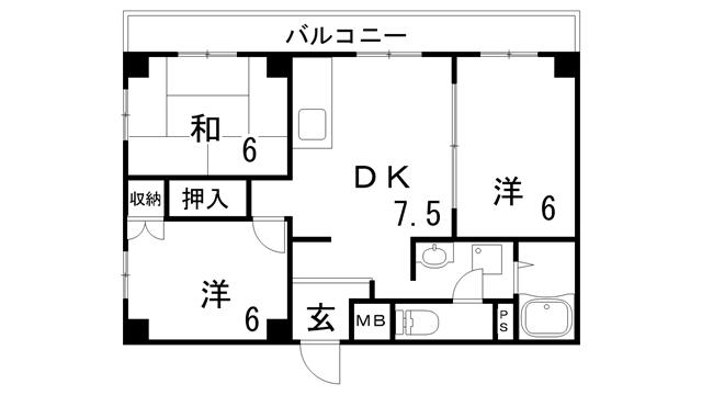 ハイツタケシ(3DK/2階)の間取り写真