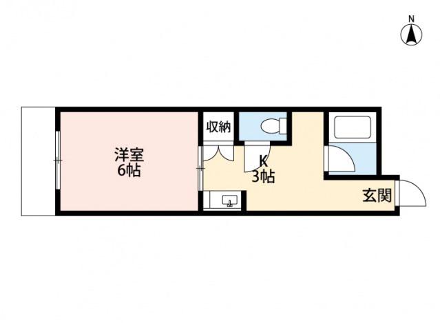M-1ビル(1K/2階)の間取り写真