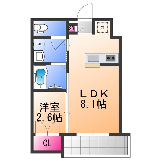 西湊町ジーイー・ディス(1LDK/1階)の間取り写真