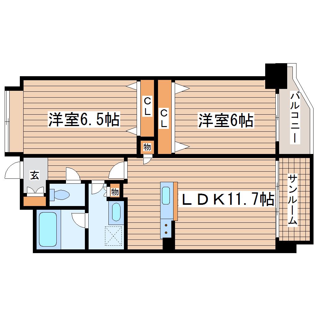ソルジェンテ泉中央(2LDK/4階)の間取り写真