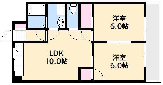古田ビル(2LDK/3階)の間取り写真