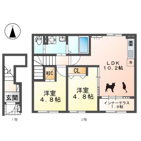 西区栄生1丁目アパート(2LDK/2階)の間取り写真