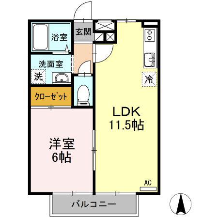 ウェスティンハウス(1LDK/1階)の間取り写真