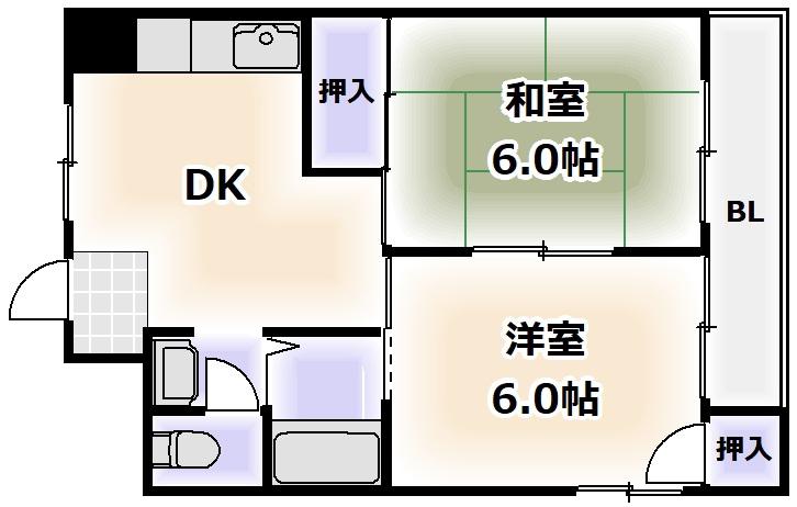 和光ハイツ(2DK/3階)の間取り写真