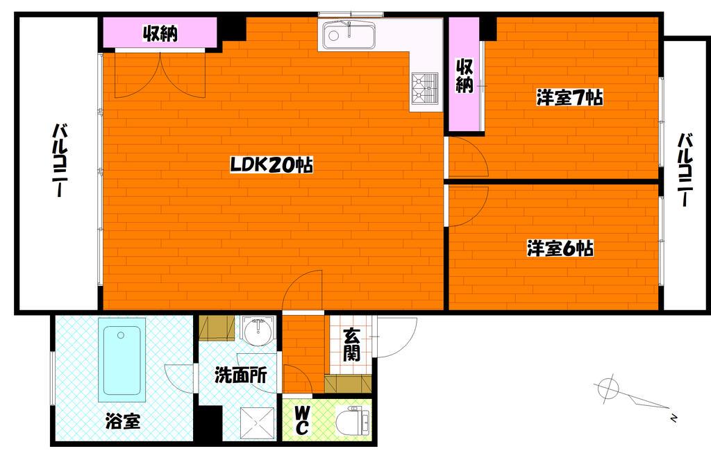 第二岡田ビル(2LDK/3階)の間取り写真