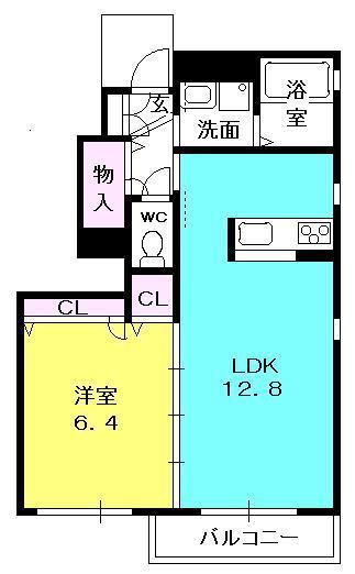 COURT六石町(1LDK/1階)の間取り写真
