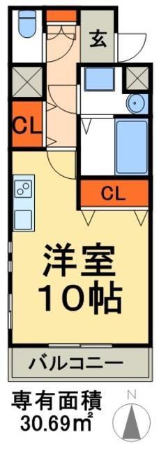 ウィッシュスクエアウエスト(ワンルーム/2階)の間取り写真