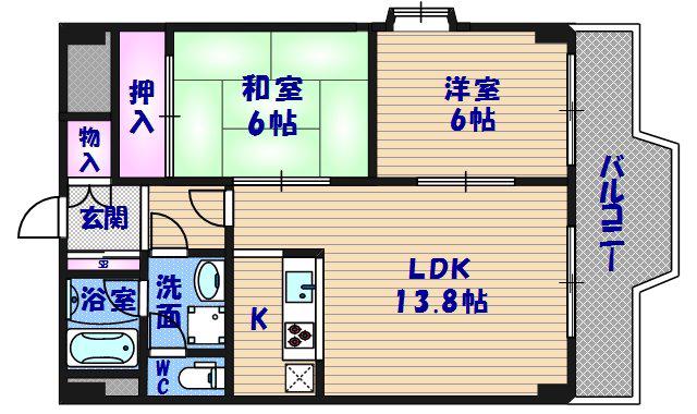 ライラック上本町(2LDK/5階)の間取り写真