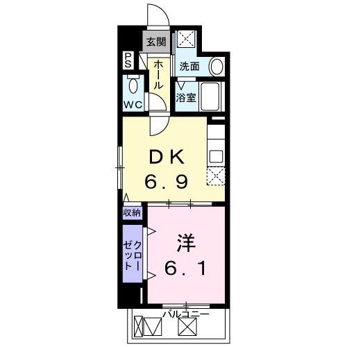 ノーサイド立葉(1DK/6階)の間取り写真