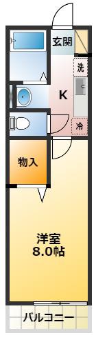 ハーフムーン(1K/2階)の間取り写真