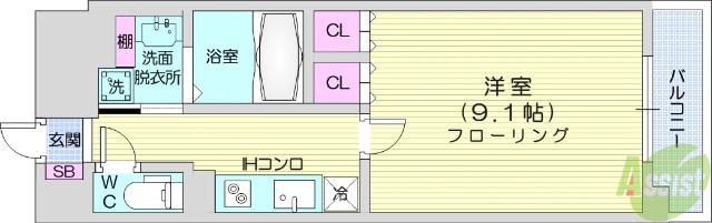 レジディア榴岡 イースト棟(1K/10階)の間取り写真