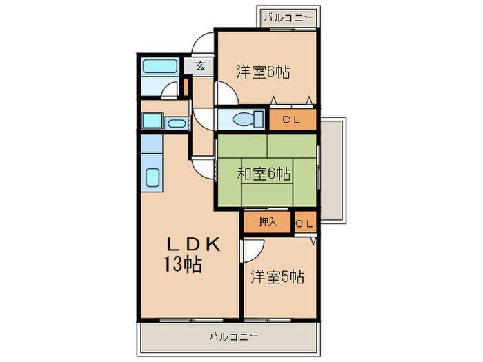 プレミール城陽(3LDK/2階)の間取り写真