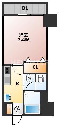 ディノ馬町(1K/8階)の間取り写真