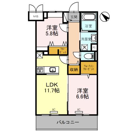 石田シティ新都心(2LDK/3階)の間取り写真