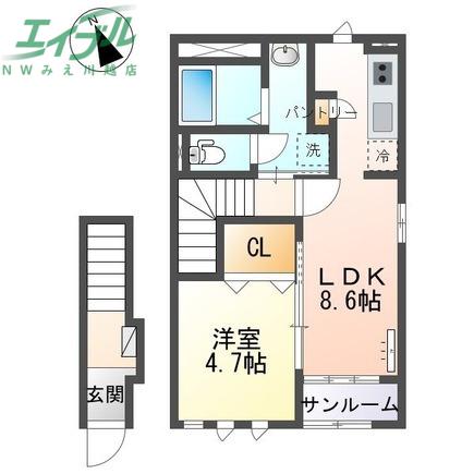 ドミール富貴(1LDK/2階)の間取り写真