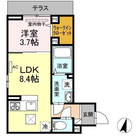 CALMA天神(1LDK/1階)の間取り写真