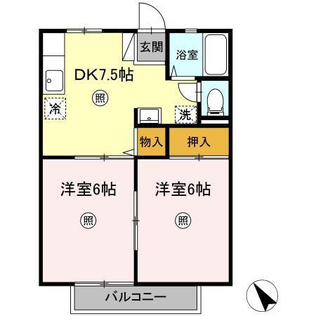 サンライフ浜中A・B(2DK/1階)の間取り写真