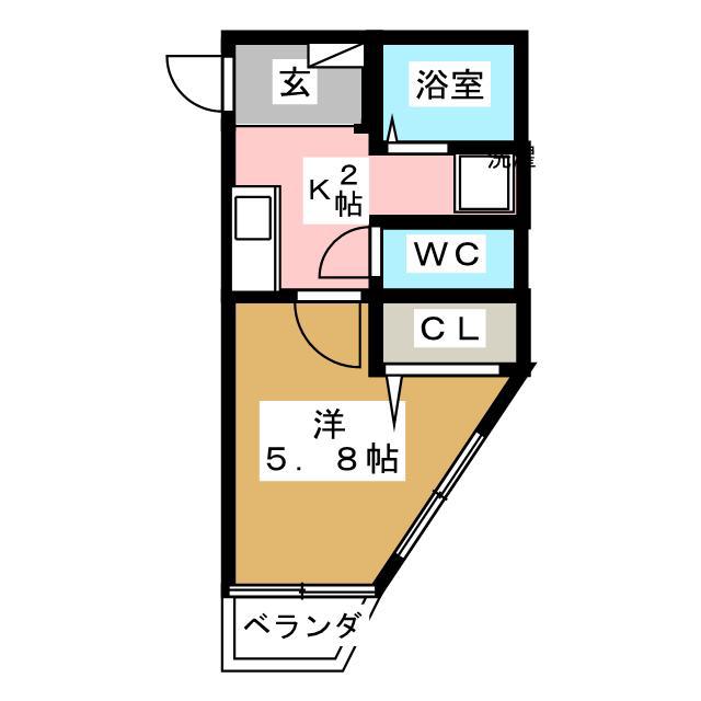 カームネスト(1K/2階)の間取り写真
