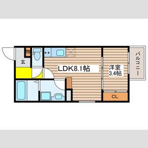 モンヴィーニュ熱田神宮(1LDK/2階)の間取り写真