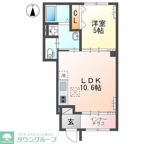 京王線 国領駅 徒歩9分 2階建 築1年(1LDK/1階)の間取り写真