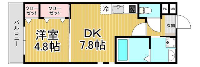 フジパレス西宮甲東園3番館(1DK/3階)の間取り写真