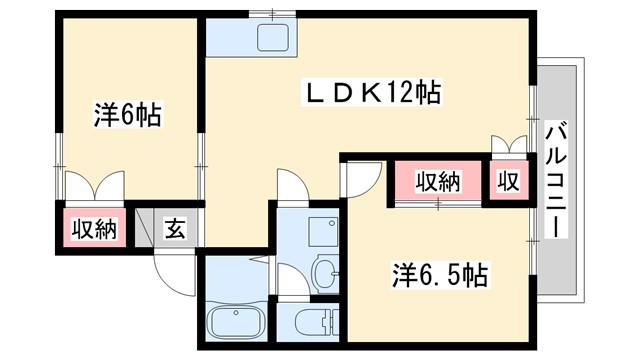 一色ハイツII B棟(2LDK/2階)の間取り写真