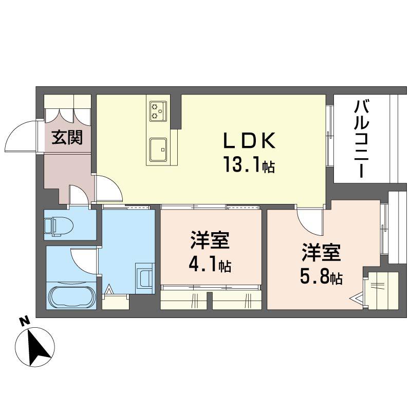 ベンディシオン市川(2LDK/4階)の間取り写真