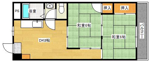 第3今田ビル(2DK/8階)の間取り写真
