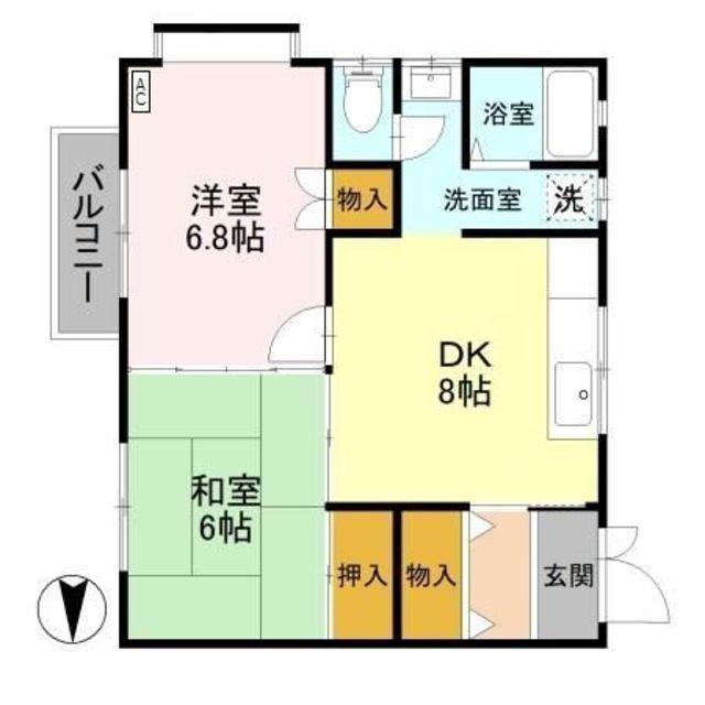 クリスタル女池A(2DK/1階)の間取り写真