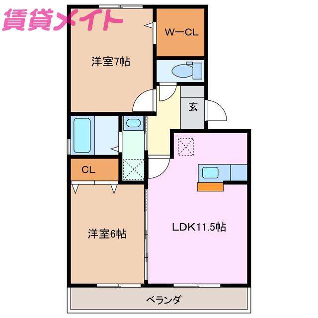 アグリーアブル オッツ(2LDK/2階)の間取り写真