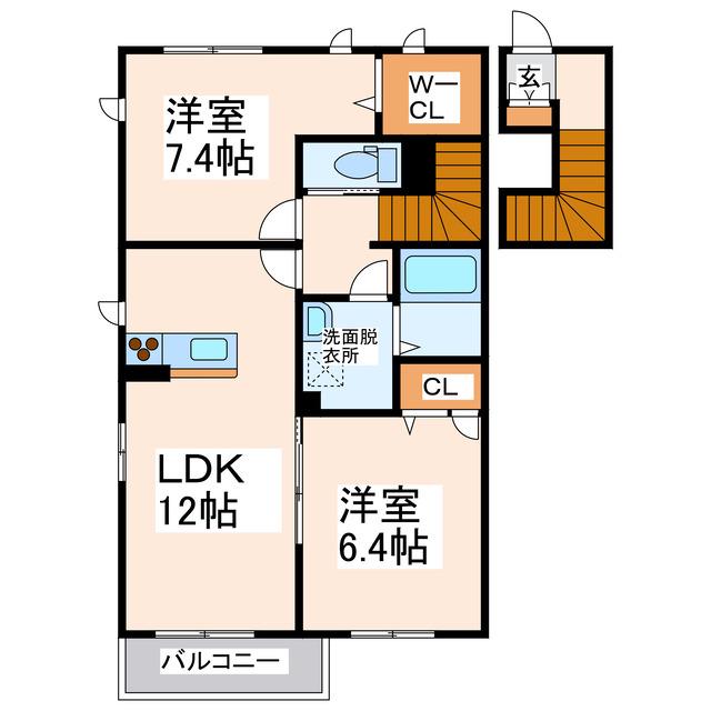 グリナージュ中原(2LDK/2階)の間取り写真