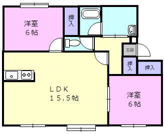 クレアトゥールサウスウィングA(2LDK/2階)の間取り写真