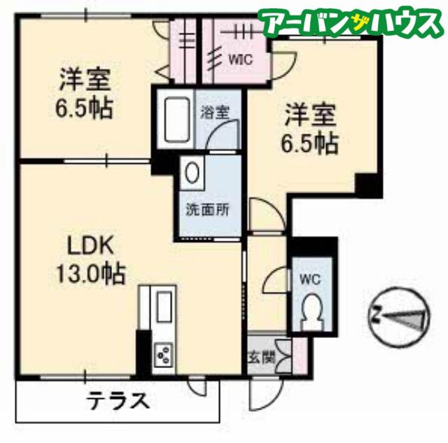 シャーメゾンガーデンズ福富西 B棟(2LDK/1階)の間取り写真