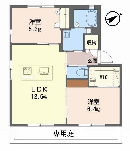 プレクシモHARA(2DK/1階)の間取り写真