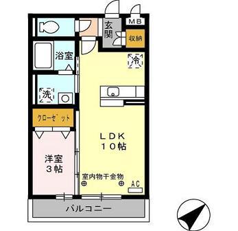メゾンドヤスカ(1LDK/3階)の間取り写真