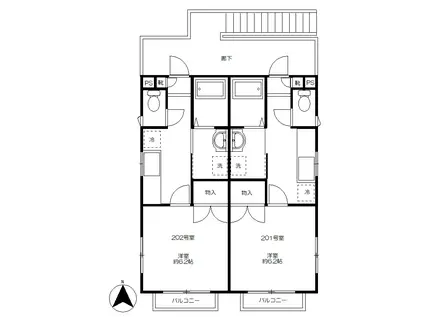 エバーグリーン(1K/2階)の間取り写真