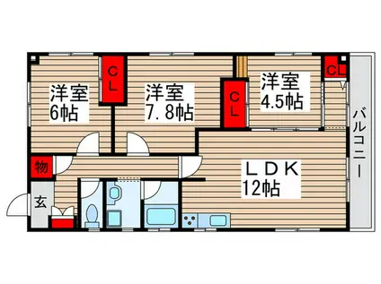 ブリッジ・パサニア(3LDK/2階)の間取り写真