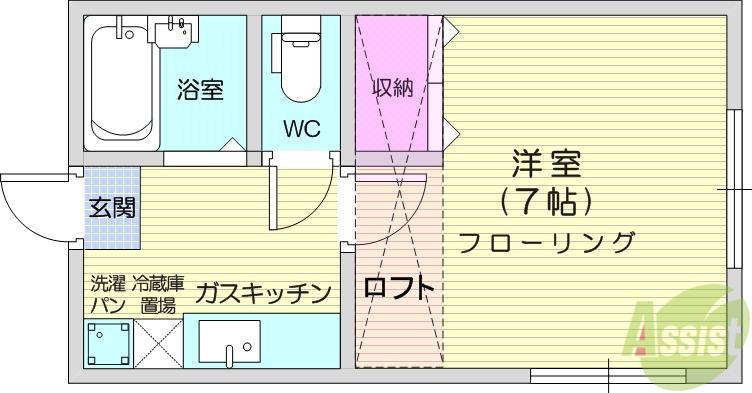 つばさ2(1K/1階)の間取り写真