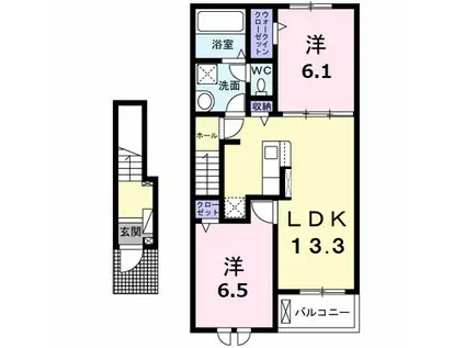 カーサ・アティラン B(2LDK/2階)の間取り写真