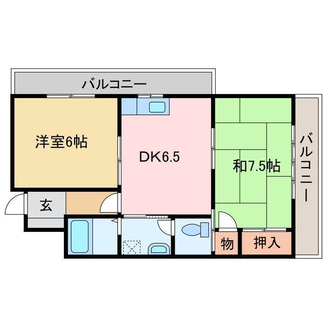 リバティーイトウ(2DK/4階)の間取り写真