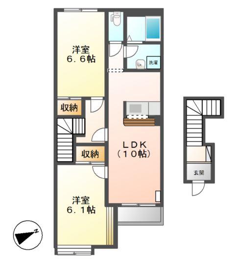 エルシャトーIII(2LDK/2階)の間取り写真