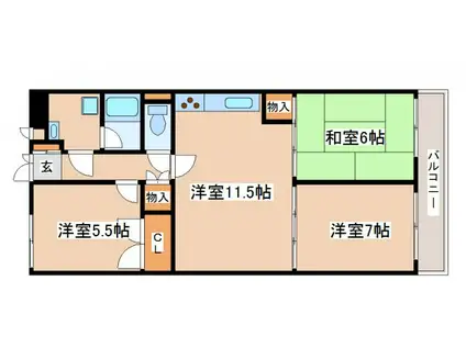 パレス朝霧ヶ丘(3LDK/3階)の間取り写真