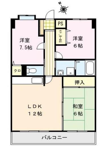 アメニティハイツ杏栄館(3LDK/7階)の間取り写真