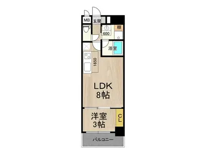 フロンティアタワー九条I(1LDK/2階)の間取り写真