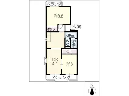 メンバーズタウン岩野(2LDK/2階)の間取り写真